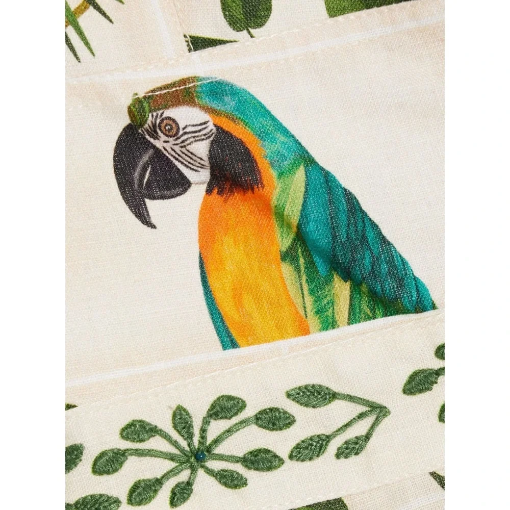 Agua by Agua Bendita Nispero Bouquet tiered printed linen midi dress size L - Picture 4 of 7